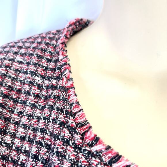 WHBM Red Black Tweed Fringe Moto Style Asymmetrical Zip Blazer Jacket Size 4 - Picture 7 of 16